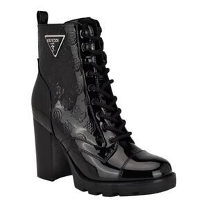 GUESS Women's Neadyn Logo Heeled Lug Sole Lace Up Combat Booties Black Size 8